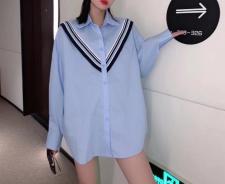 春装新款拼接时尚长袖宽松休闲大版衬衫，女装衬衫，斐媞梦 FTM