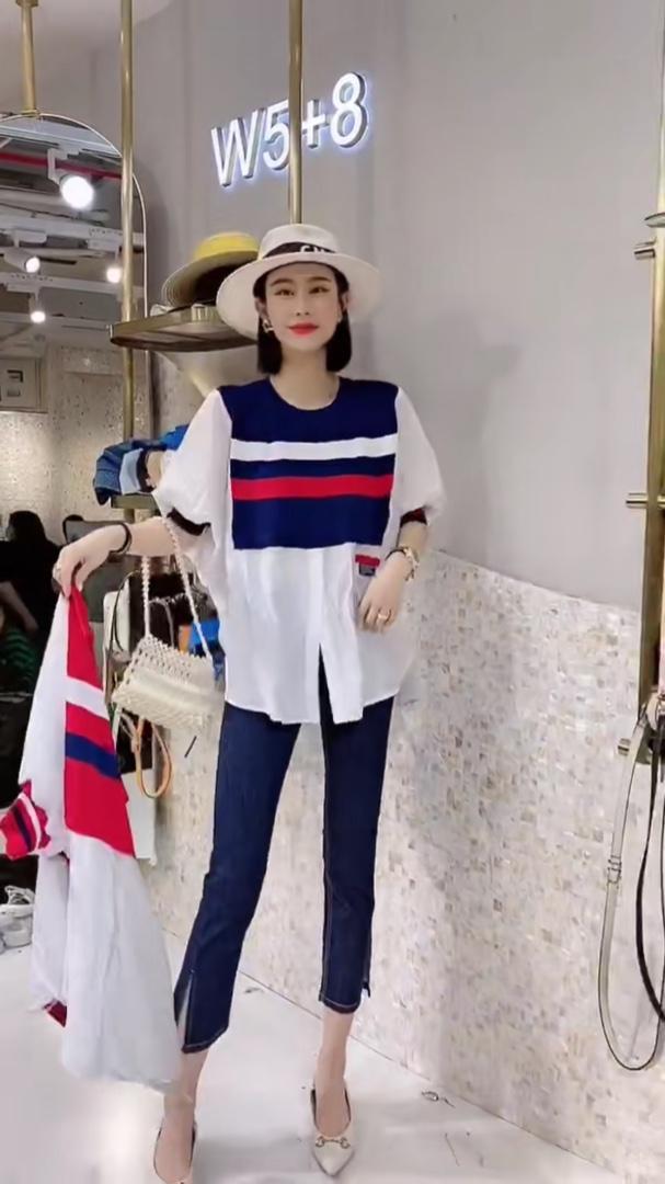 拼接彩条天丝棉小件俩色三码，女装，魅影菲怡