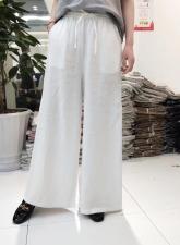 现货春装纯亚麻阔腿长裤，女装，火红