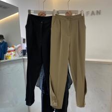 春季新款裤脚纽扣开叉西装裤，女装休闲裤，不凡