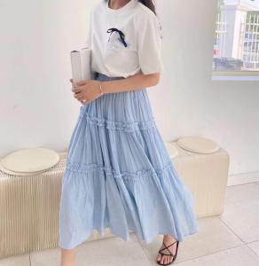 纯棉工艺压褶木耳边松紧半身,女装,欧尼蒂