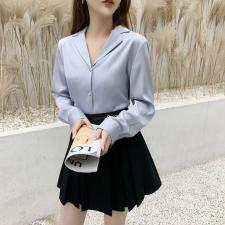 翻领明线设计小衫，女装，咔绣