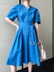 收腰棉布连衣裙，女装连衣裙，H·SHE