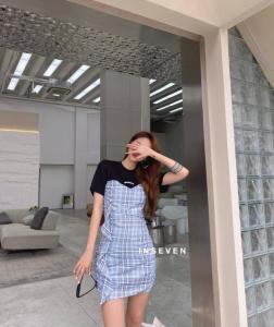 现货 夏季新款拼接连衣裙,女装连衣裙,INSEVEN