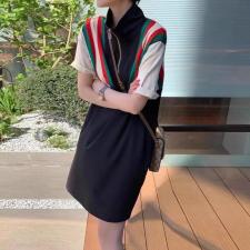DG885欧洲站夏装女2021新款欧货潮牌宽松撞色休闲T恤裙，女装T恤，L·H·X