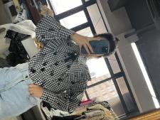2021春季新款工艺型植绒格子衬衫小衫上衣，女装衬衫，欧尼蒂