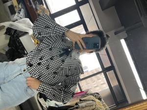 2021春季新款工艺型植绒格子衬衫 小衫上衣,女装衬衫,欧尼蒂