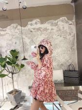 W771欧货潮女款连帽开衫拉链款长袖抽身收腰宽松防晒衣，女装，L·H·X