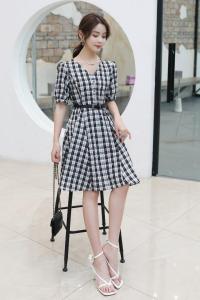 《现货》夏季新款 韩版格子连衣裙，女装连衣裙，宫廷韵色