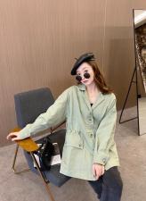 香丽迪抽绳收腰风衣女春夏新款绿色小个子休闲外套中长，女装风衣，香丽迪1