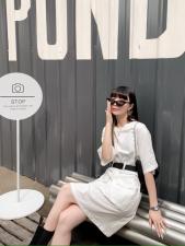 双口袋拼接连衣裙，女装连衣裙，Queena PHoebe