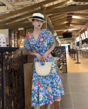 夏季新款花花宽松休闲连衣裙，女装连衣裙，时戴衣人