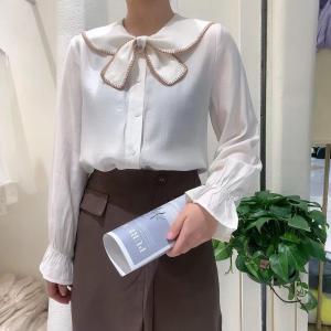 韩版蝴蝶结领衬衣,女装,麦筱萌
