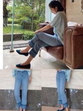 16131#?烟管裤 裤脚的假卷边设计?时尚感满满，女装，都市米兰