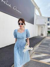 2021年夏季新品牛仔镶珍珠收腰显瘦连衣裙，女装连衣裙，圣伊敏