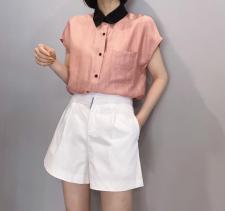 夏季天丝撞色小衬衣，女装，纽芮