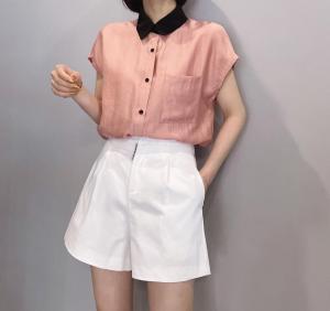 夏季天丝撞色小衬衣,女装,纽芮