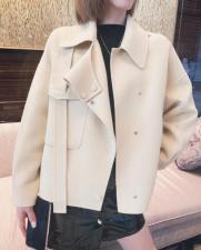 SL20111娃娃领时尚肩带百分百羊毛双面呢短款小外套，女装，L·H·X