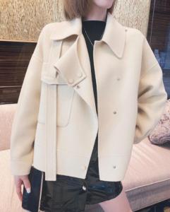 SL20111 娃娃领时尚肩带百分百羊毛双面呢短款小外套,女装,L·H·X