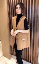 SL20999气质V领大版宽松百分百羊毛双面呢马甲，女装马夹，L·H·X