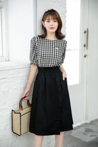 夏季新款 黑白格子休闲淑女蝴蝶结套裙,女装,水锦红