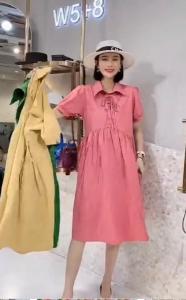 ZCL607韩版时尚宫廷风Polo领甜美系蝴蝶结中长款连衣裙,女装连衣裙,L·H·X