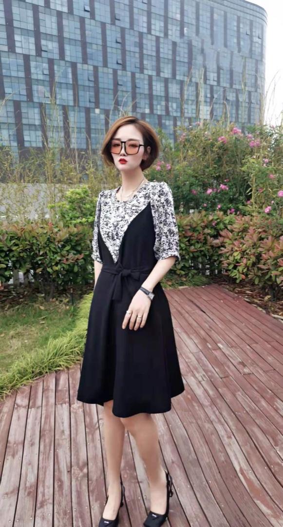 夏季新品拼接连衣裙，女装连衣裙，芷箐伊苑