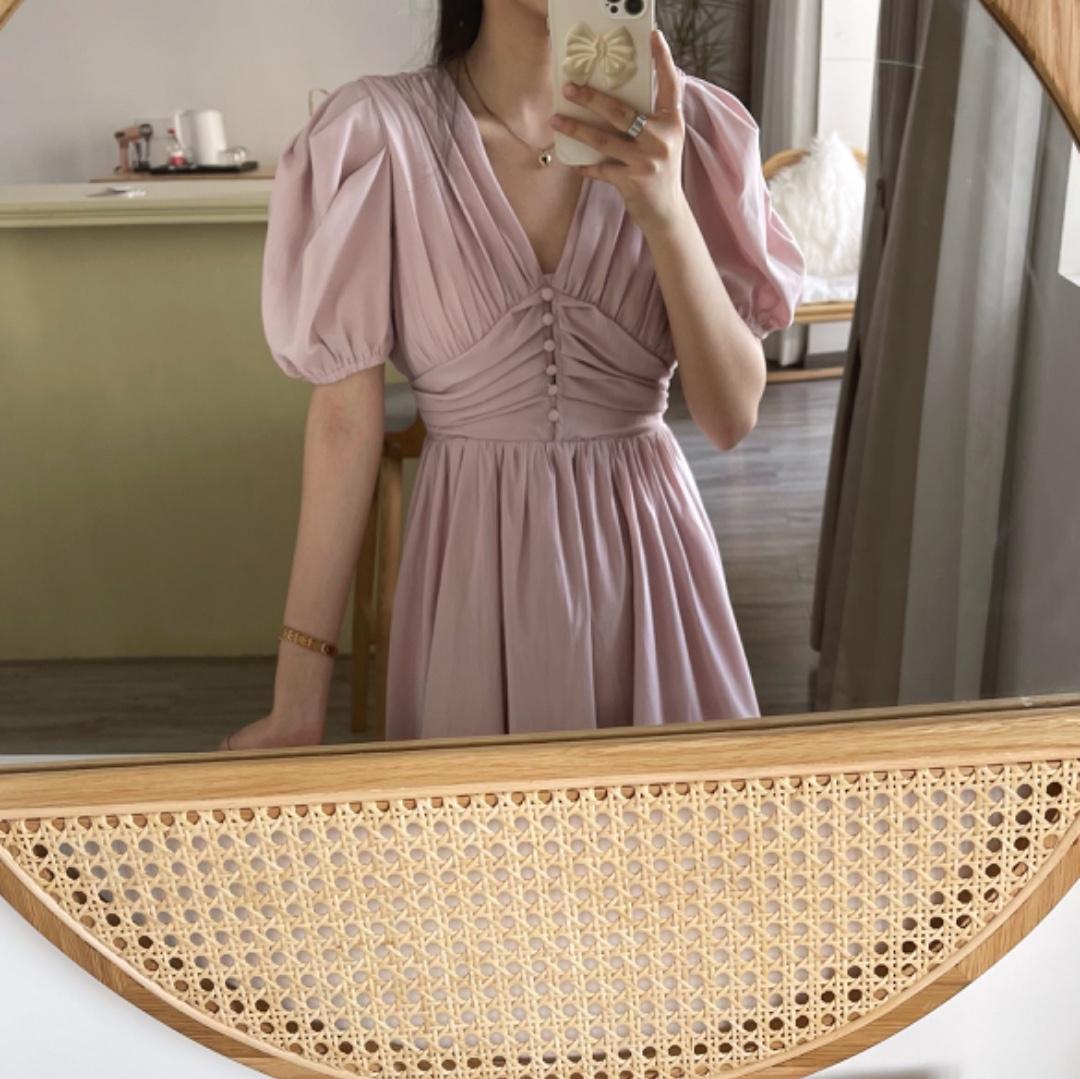 法式V领重工连衣裙，女装连衣裙，Mu Mu
