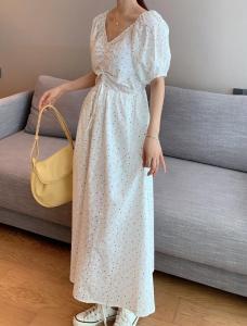 长款花色连衣裙,女装连衣裙,露彩