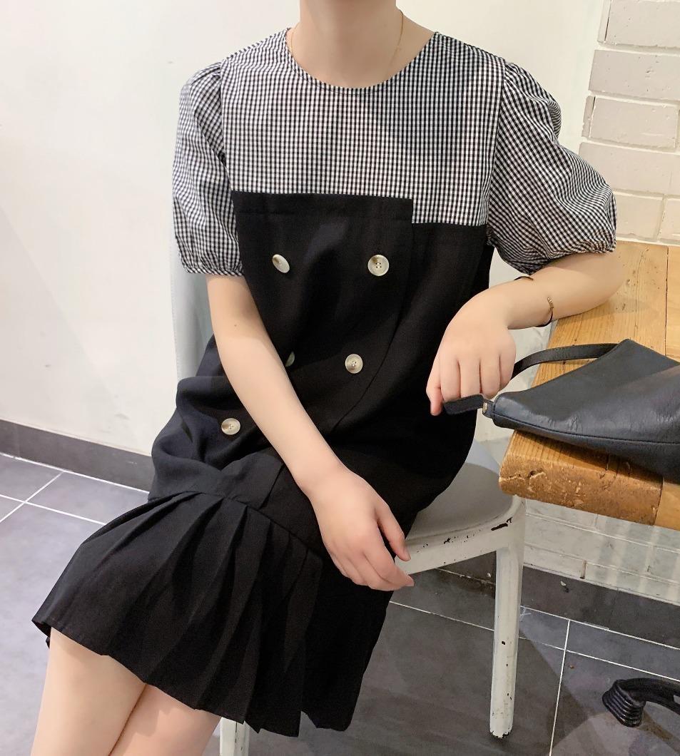 拼接连衣裙现货，女装连衣裙，赫她娜