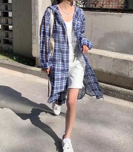 长款格子防晒,女装,荷琦美好
