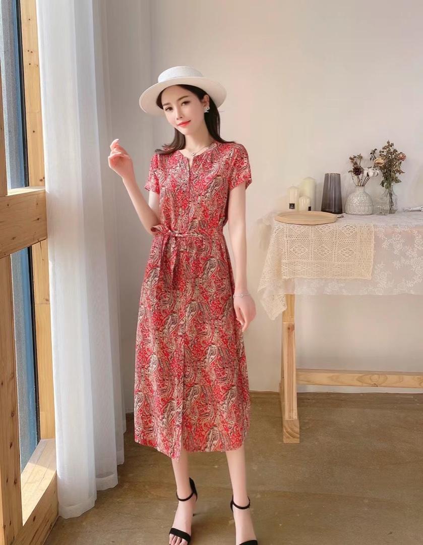 【现货】夏季新款时尚宽松系腰显瘦印花连衣裙，女装连衣裙，名怡