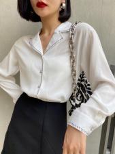 翻领绣花明线春款小衫，女装，咔绣