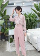 夏季新款韩版粉色提花气质淑女套裤，女装，水锦红
