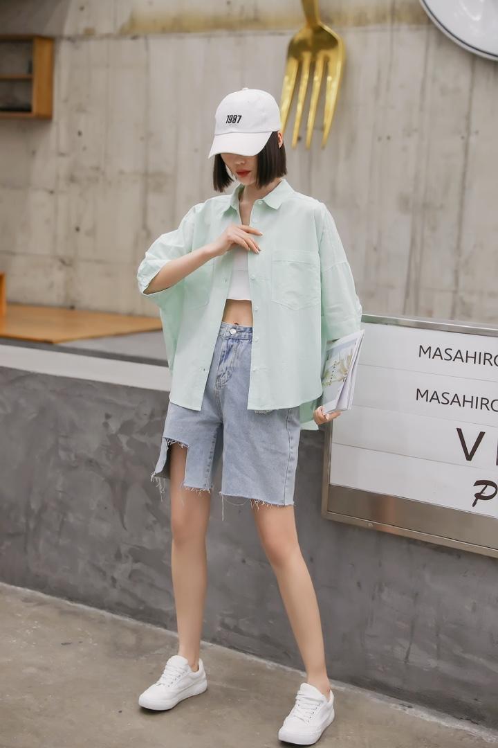 夏天短袖衬衫纯棉，女装衬衫，品炫姿