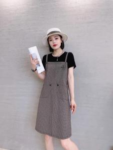 棉麻假两件套连衣裙,女装连衣裙,依伊贝诺