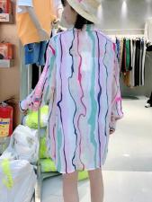 DG883韩东大门撞色竖条纹拼织带宽松减龄天丝长袖防晒开衫，女装，L·H·X