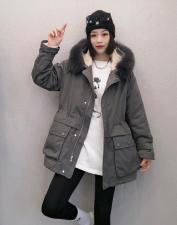 DG833欧货真狐狸毛领内胆仿獭兔毛时尚保暖派克服，女装，L·H·X