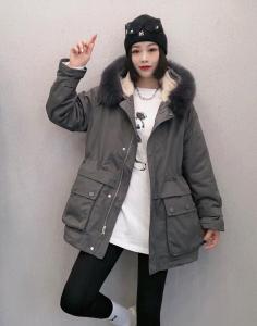DG833欧货真狐狸毛领内胆仿獭兔毛时尚保暖派克服,女装,L·H·X