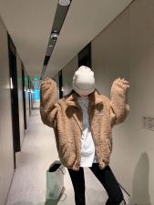 网红立领抽绳带?标拉链羊羔毛颗粒卫衣，女装卫衣/绒衫，L·H·X