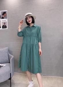 XL9909春季韩版宽松抽褶显瘦遮肉减龄连衣裙,女装连衣裙,L·H·X