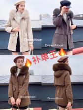 欧韩风中长款毛派克超大狐狸毛领派克服，女装，梦中秋月