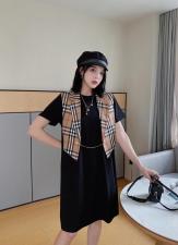 ［爱美欧］夏季新款格子批肩两件套显瘦连衣裙，女装连衣裙，爱美欧