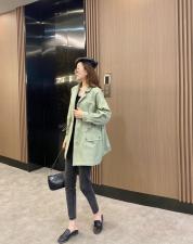 香丽迪抽绳收腰风衣女春夏新款绿色小个子休闲外套中长，女装风衣，香丽迪1