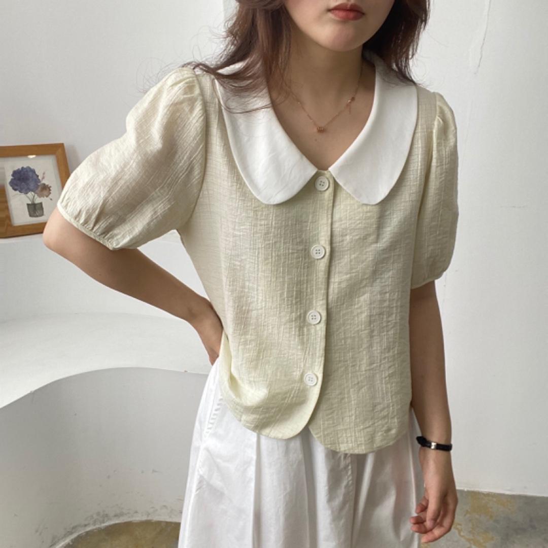 撞色翻领小衫，女装，土布鱼