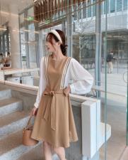 【现货】早春新款韩版学院风拼接连衣裙，女装连衣裙，E莎