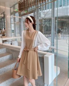 【现货】早春新款 韩版学院风拼接连衣裙,女装连衣裙,E莎