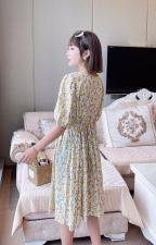 ZCL619夏季新款韩版套头圆领系带法式泡泡袖碎花连衣裙，女装连衣裙，L·H·X