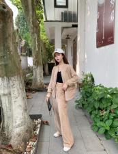 易霏金熙【现货】春季新款丝绒拼接套装，女装职业装，易霏金熙