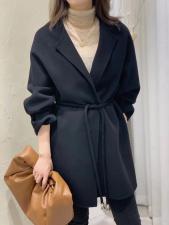 欧洲站潮流圆领吊钟腰带百分百羊毛双面呢大衣，女装，L·H·X